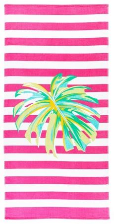 Big Palm Pink Stripes Beach Towel