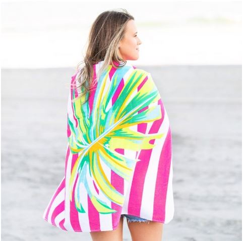 Big Palm Pink Stripes Beach Towel